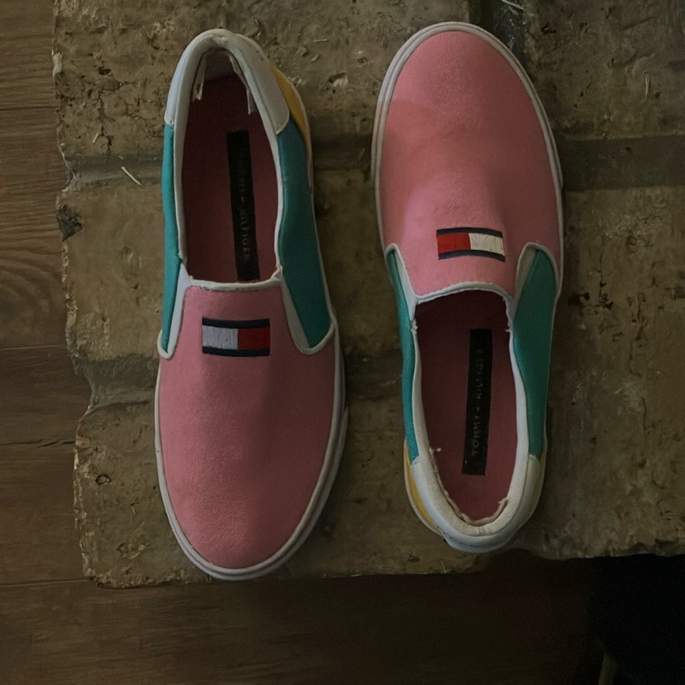 Tommy Hilfiger Pink and Green Slip-On Shoes